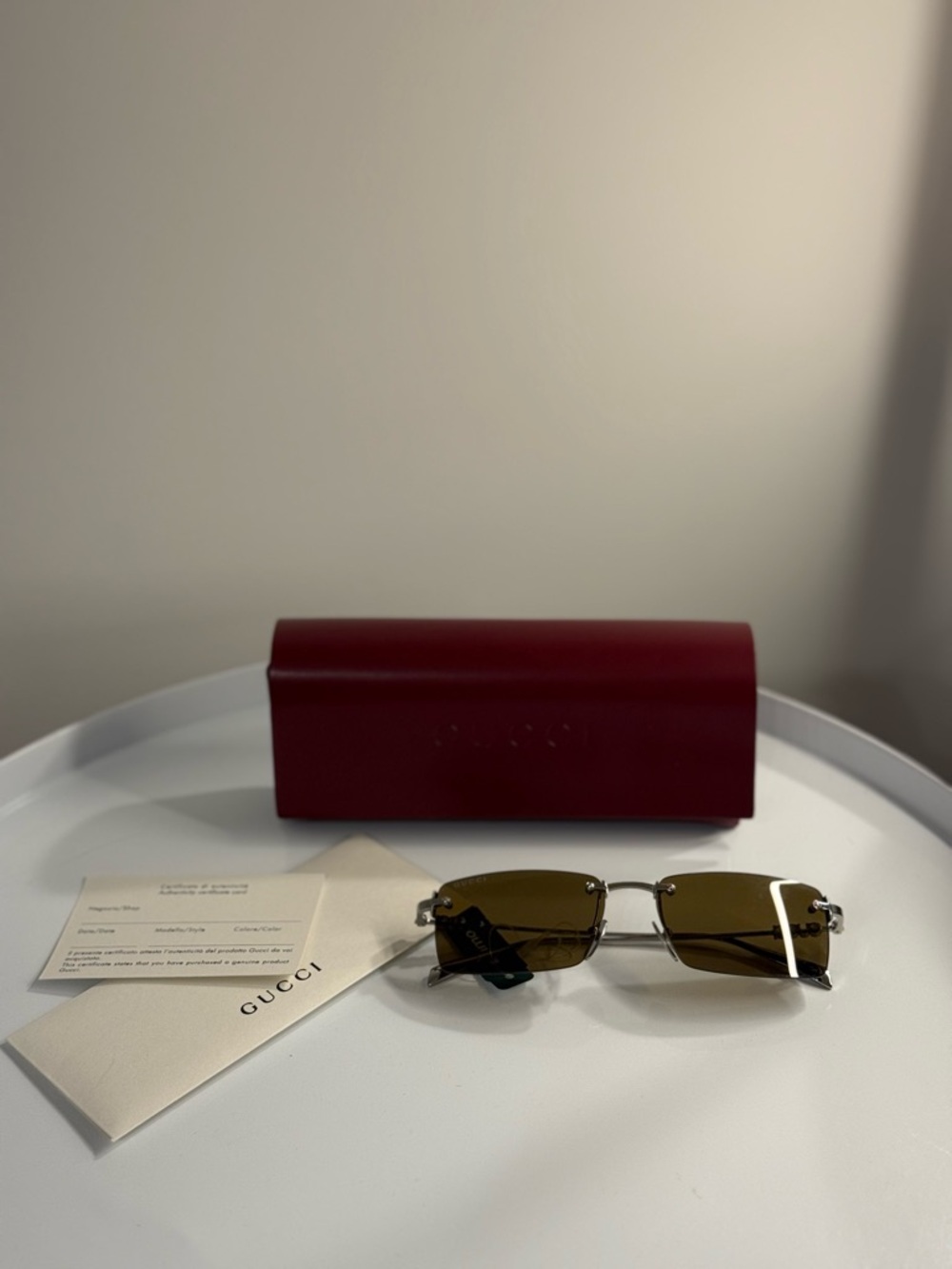 Gucci Rimless Rectangle Sunglasses in Olive Brown (Brand New, Authentic)